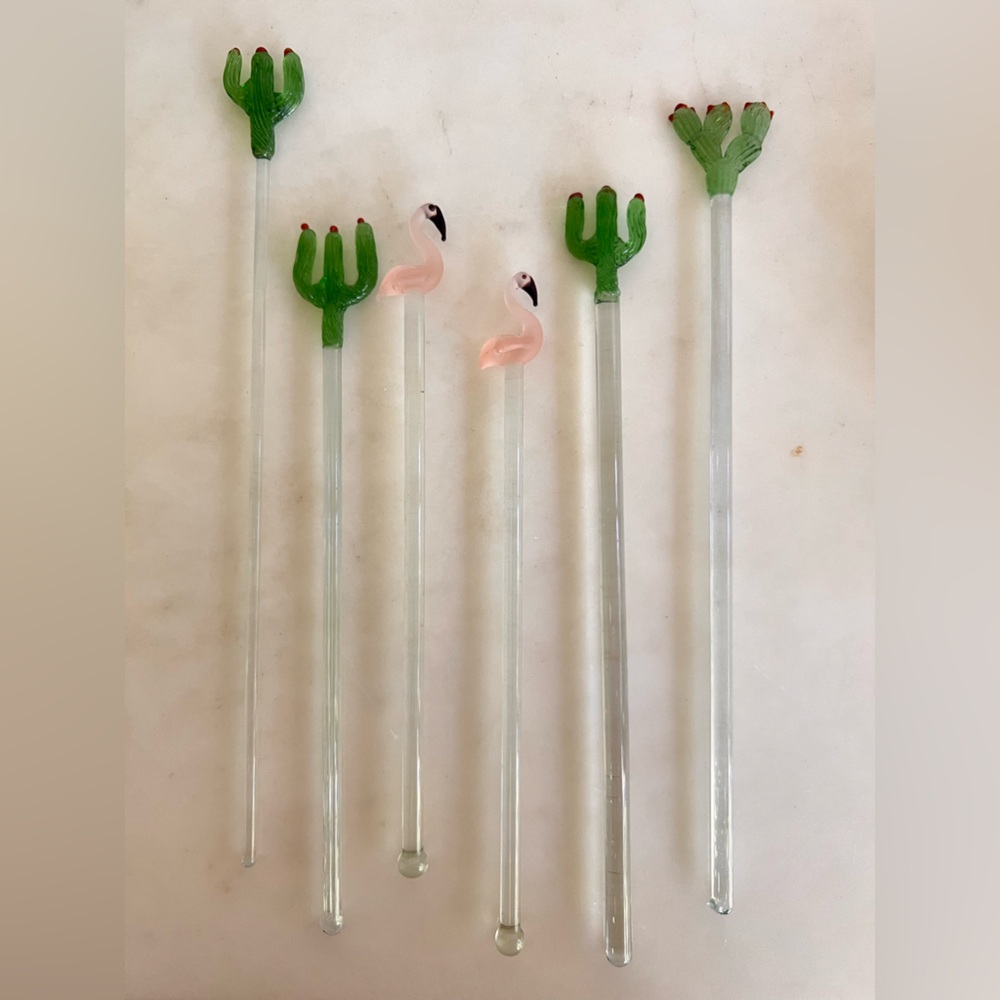 Set of 8 Vintage Glass Cocktail Swizzle Sticks